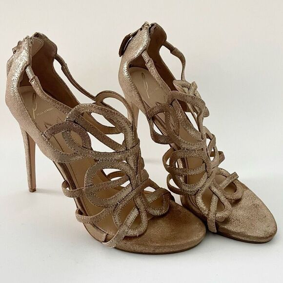 Brian Atwood Tira Metallic Gold Strappy Sandals Size 11 - Picture 1 of 6